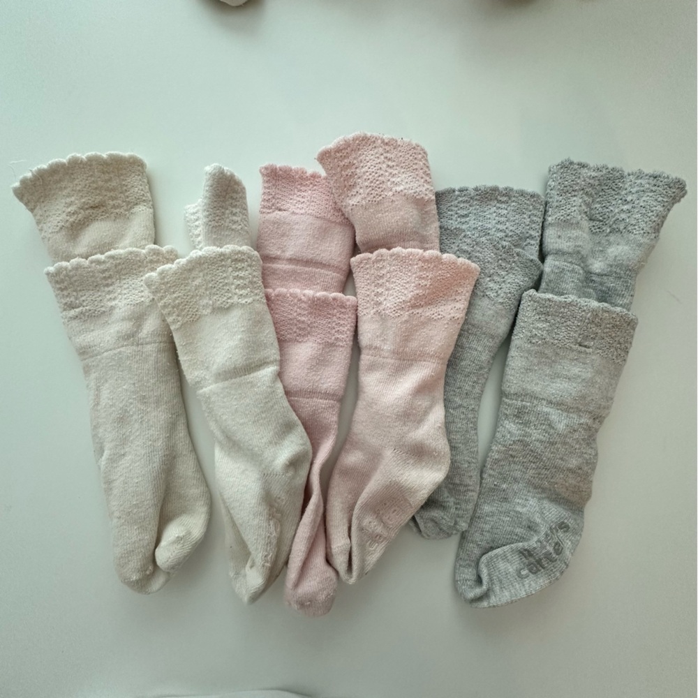 Carter’s Cozy Knit Socks Set (non slip)  in Cream, Pink, and  Gray 12-24M